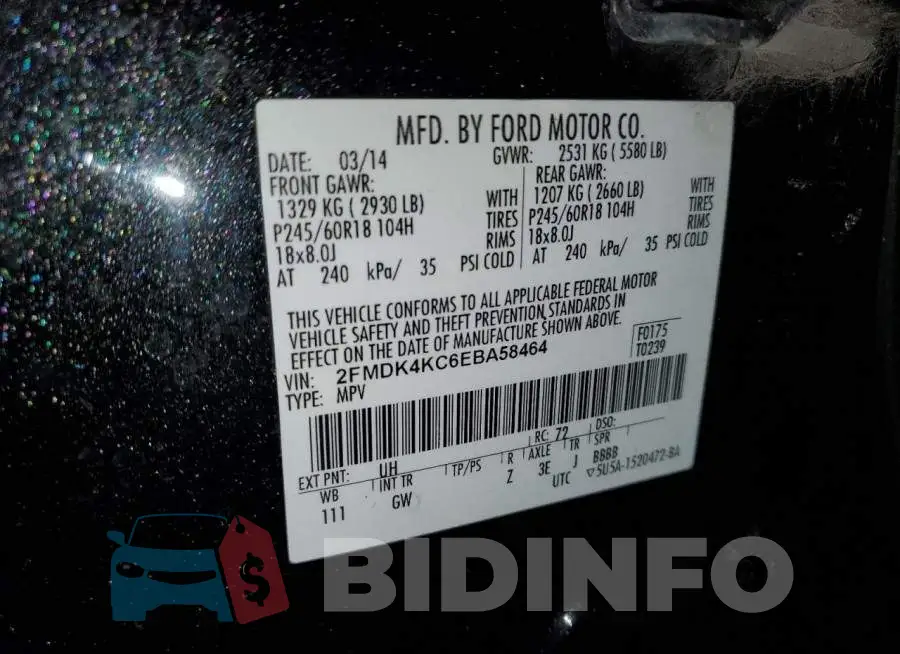 2FMDK4KC6EBA58464 Photo# 14