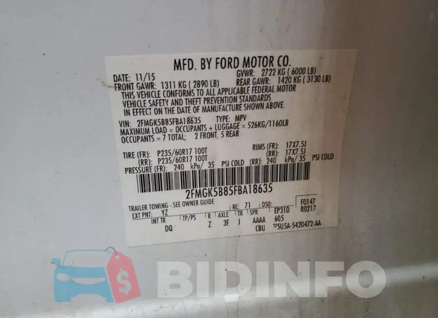2FMGK5B85FBA18635 Photo# 13