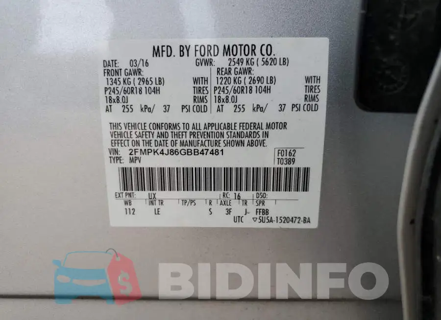 2FMPK4J86GBB47481 Photo# 12