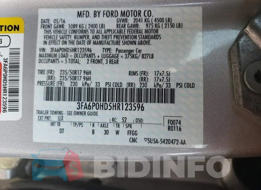3FA6P0HD5HR123596 Photo# 12