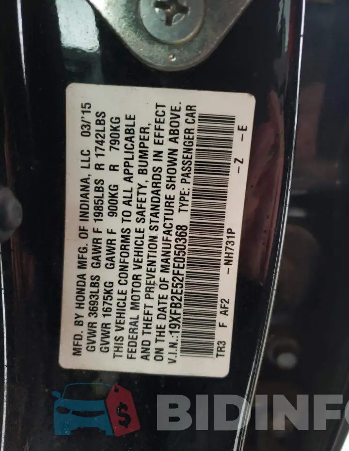 19XFB2E52FE050368 Photo# 12
