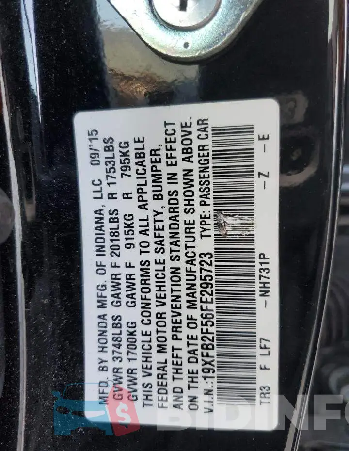 19XFB2F56FE295723 Photo# 12