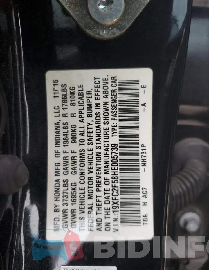 19XFC2F58HE005739 Photo# 12