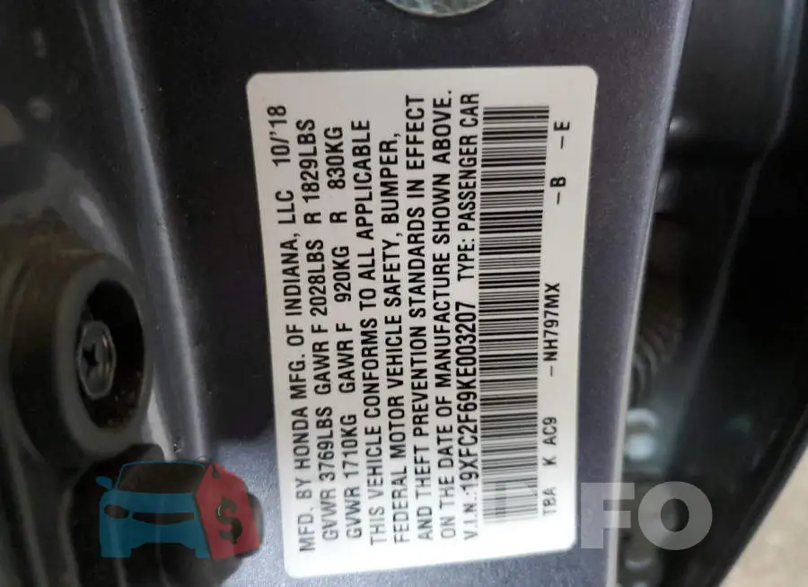 19XFC2F69KE003207 Photo# 12