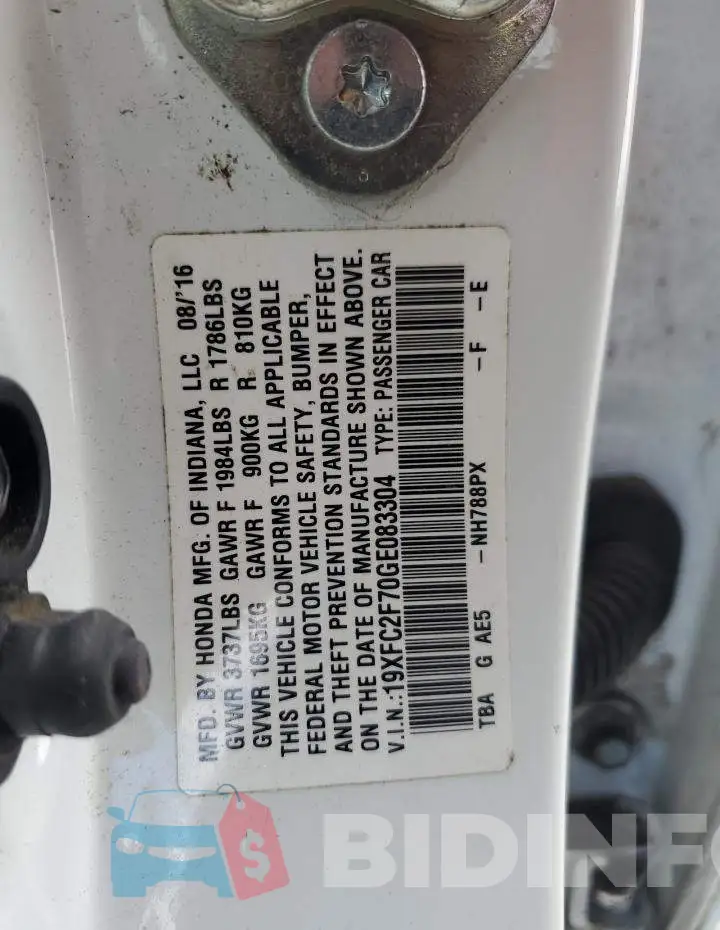 19XFC2F70GE083304 Photo# 12