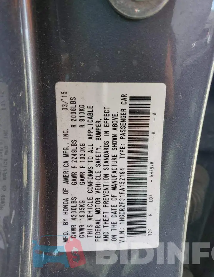 1HGCR2F31FA152194 Photo# 12