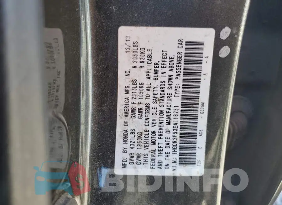 1HGCR2F53EA116751 Photo# 12