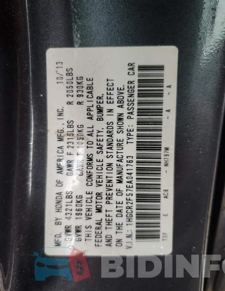 1HGCR2F57EA041763 Photo# 13