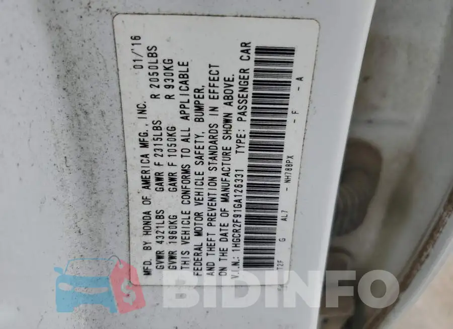 1HGCR2F91GA126331 Photo# 13