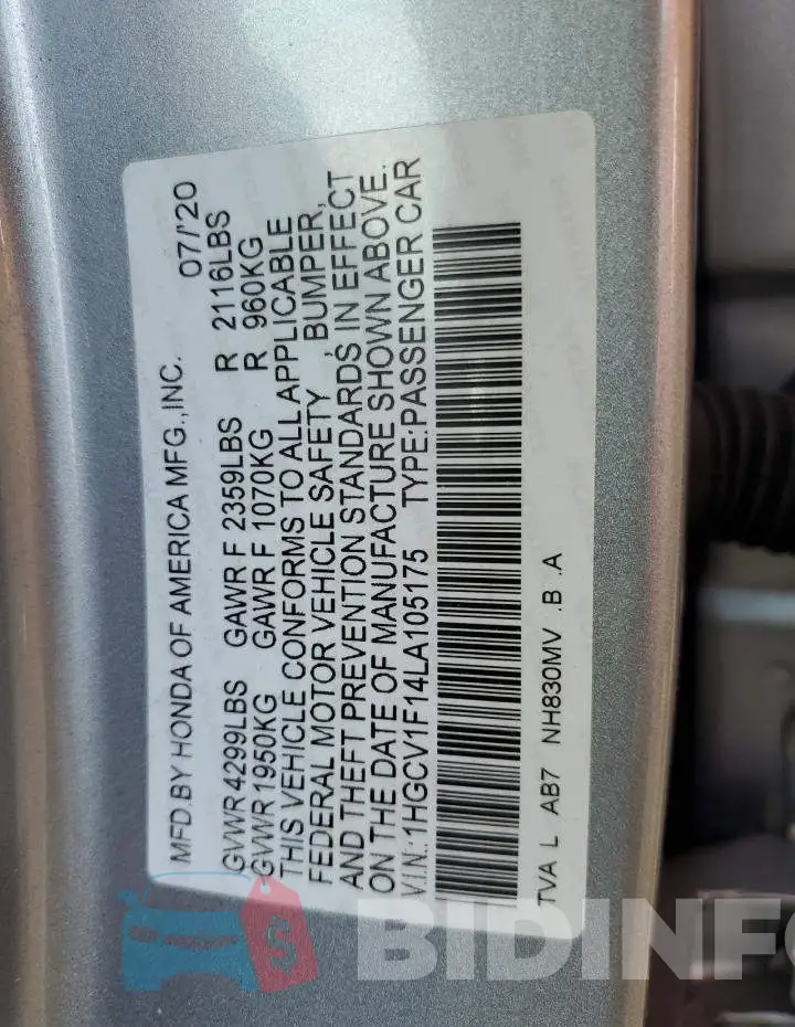 1HGCV1F14LA105175 Photo# 12