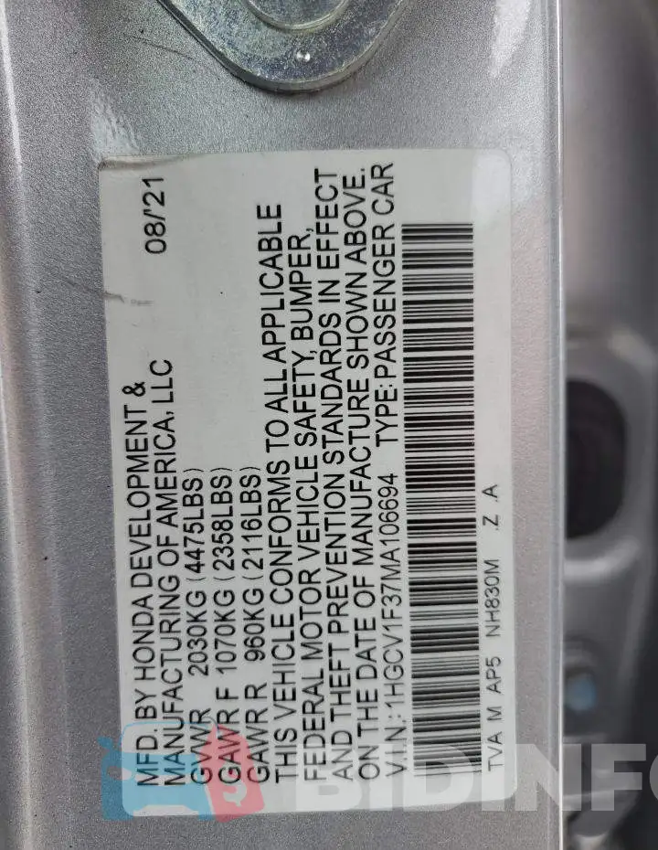 1HGCV1F37MA106694 Photo# 12