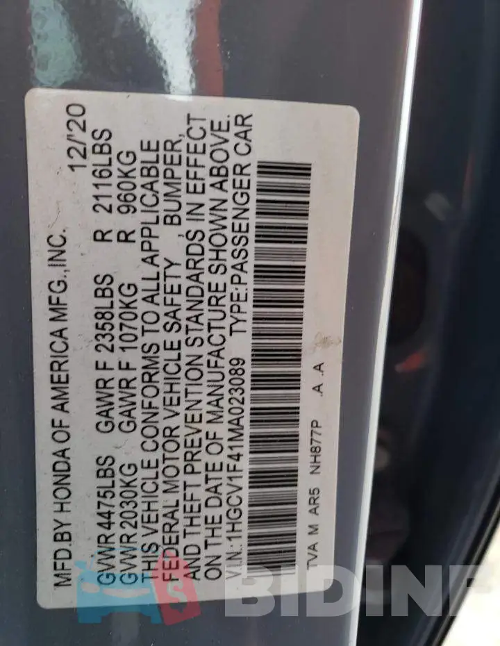 1HGCV1F41MA023089 Photo# 12