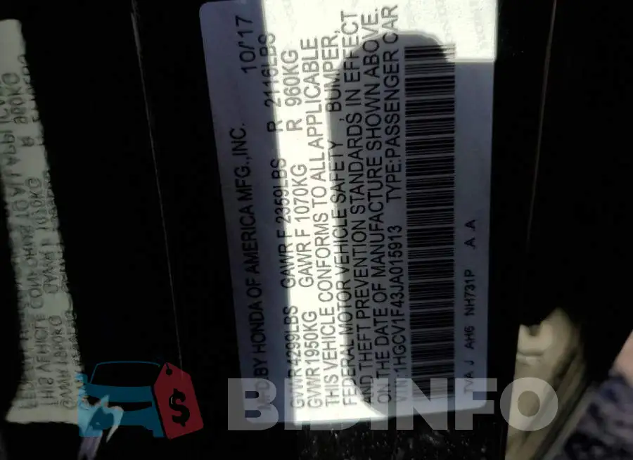 1HGCV1F43JA015913 Photo# 12