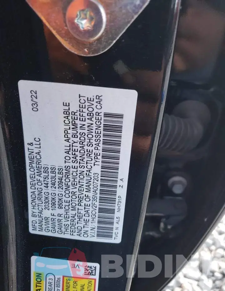 1HGCV2F35NA007203 Photo# 12