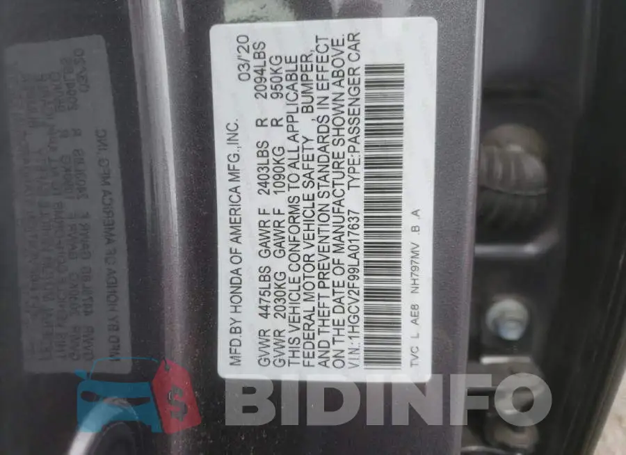 1HGCV2F99LA017637 Photo# 12