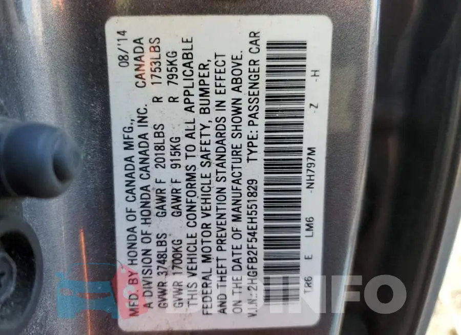 2HGFB2F54EH551829 Photo# 12