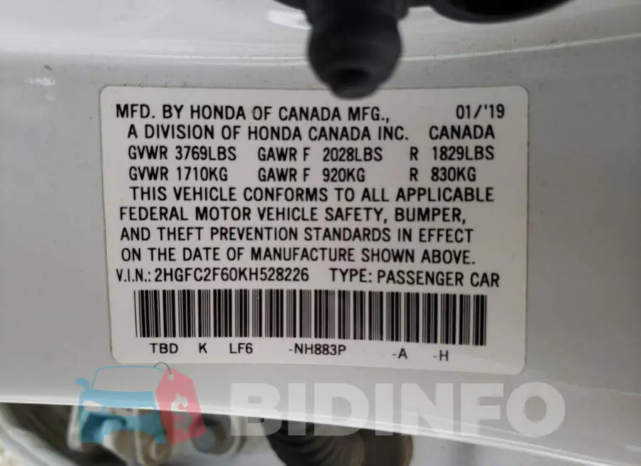 2HGFC2F60KH528226 Photo# 12
