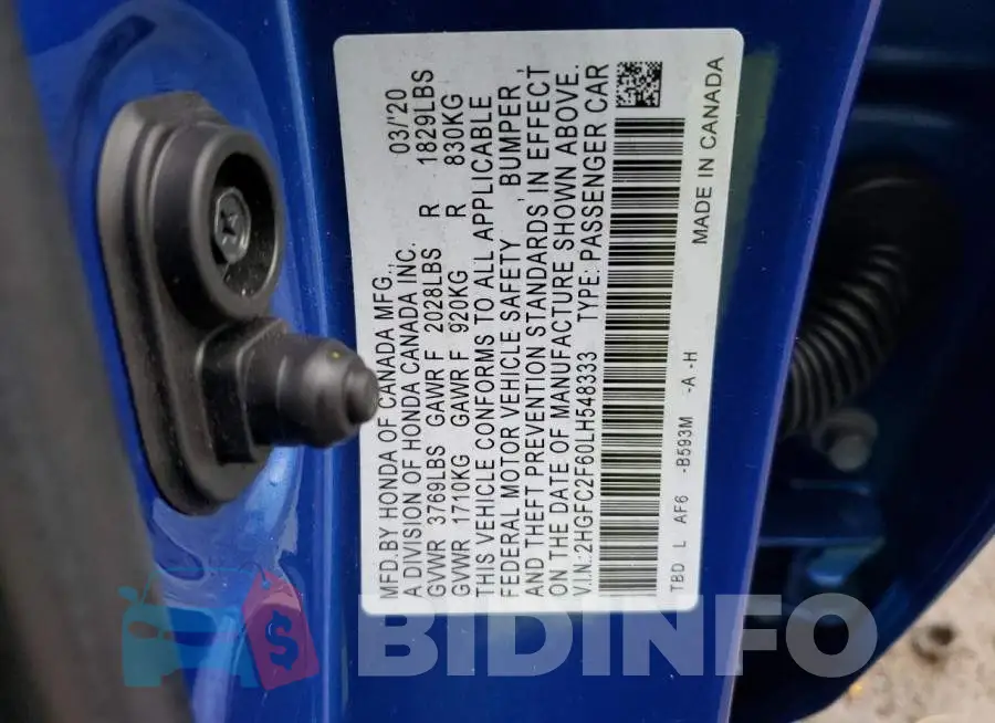 2HGFC2F60LH548333 Photo# 12