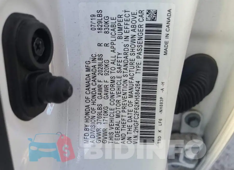 2HGFC2F62KH584264 Photo# 12