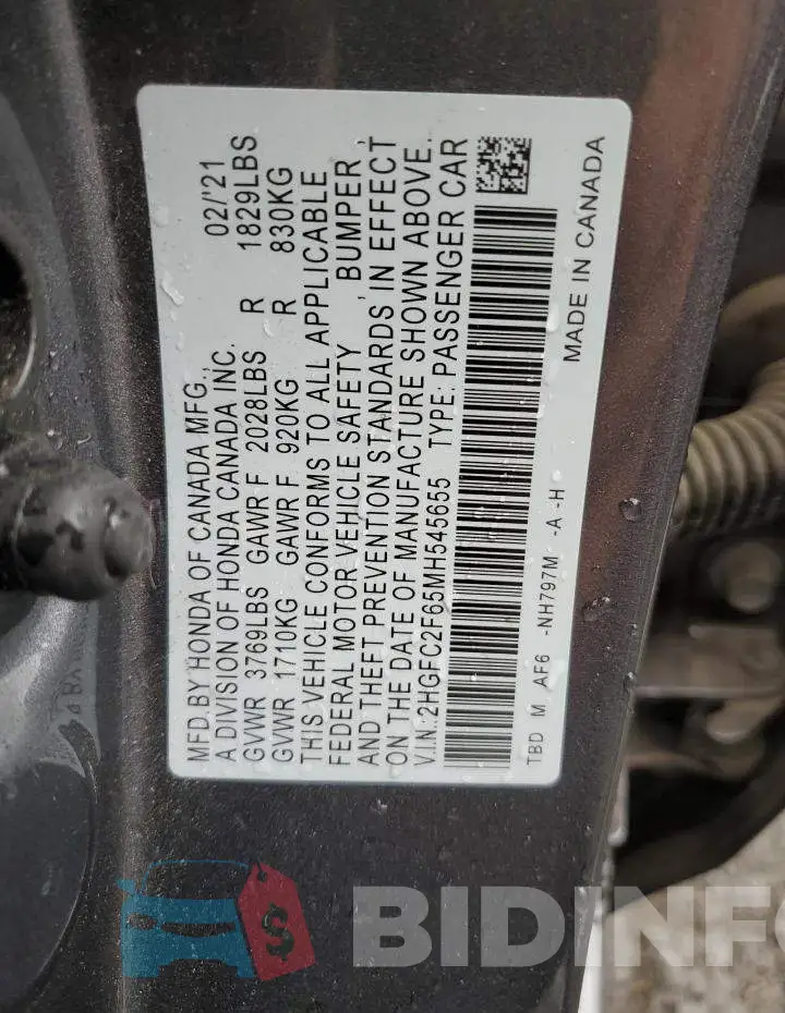 2HGFC2F65MH545655 Photo# 13