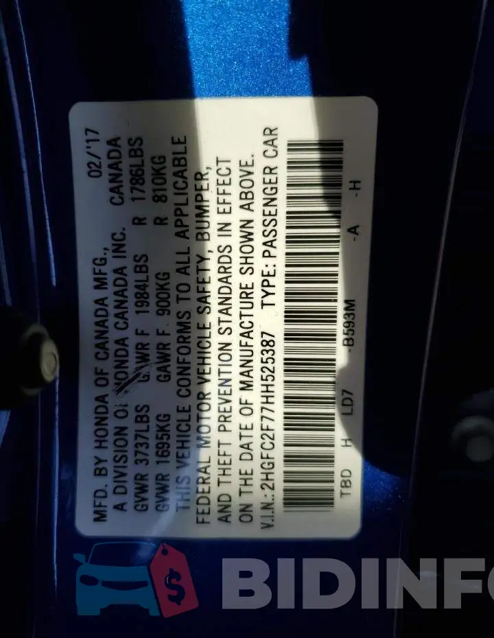2HGFC2F77HH525387 Photo# 12