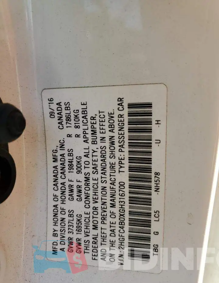 2HGFC4B0XGH316700 Photo# 12