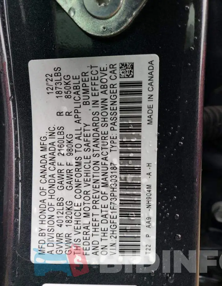 2HGFE1F73PH303187 Photo# 13