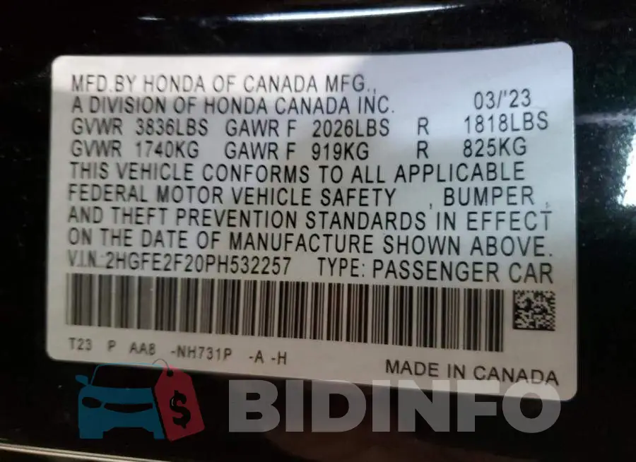 2HGFE2F20PH532257 Photo# 12