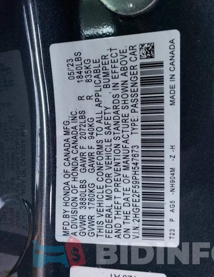 2HGFE2F59PH547673 Photo# 12