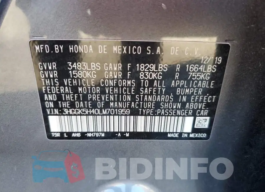 3HGGK5H40LM701959 Photo# 12
