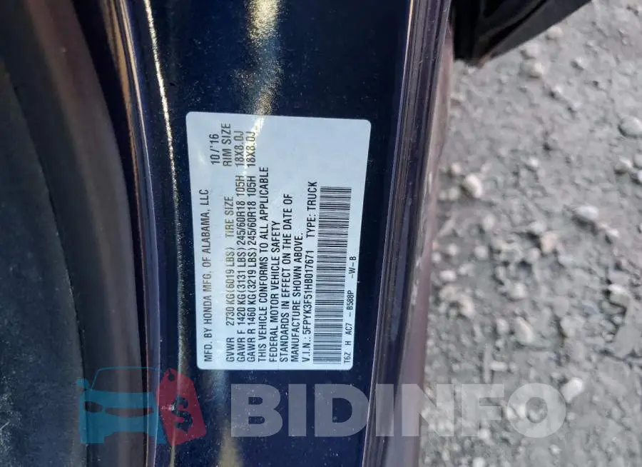 5FPYK3F51HB017671 Photo# 12