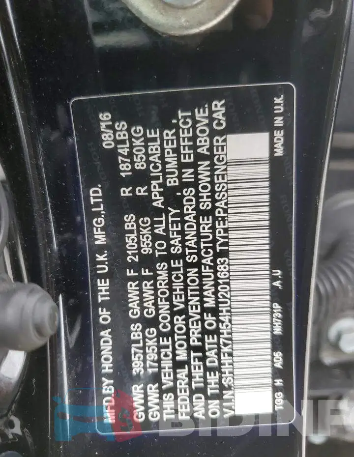 SHHFK7H54HU201683 Photo# 12
