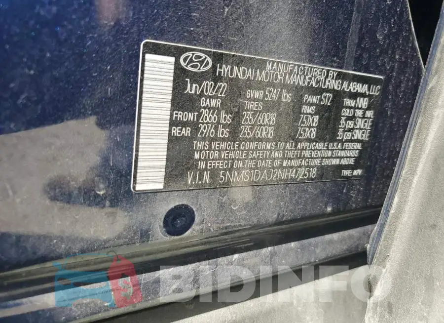 5NMS1DAJ2NH472518 Photo# 13