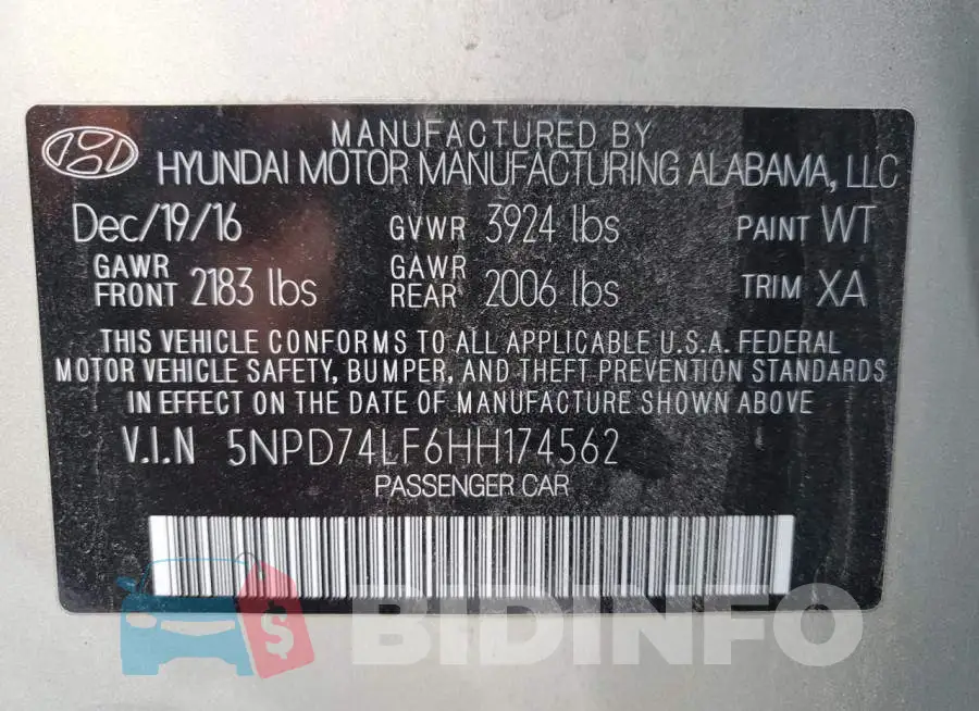 5NPD74LF6HH174562 Photo# 12