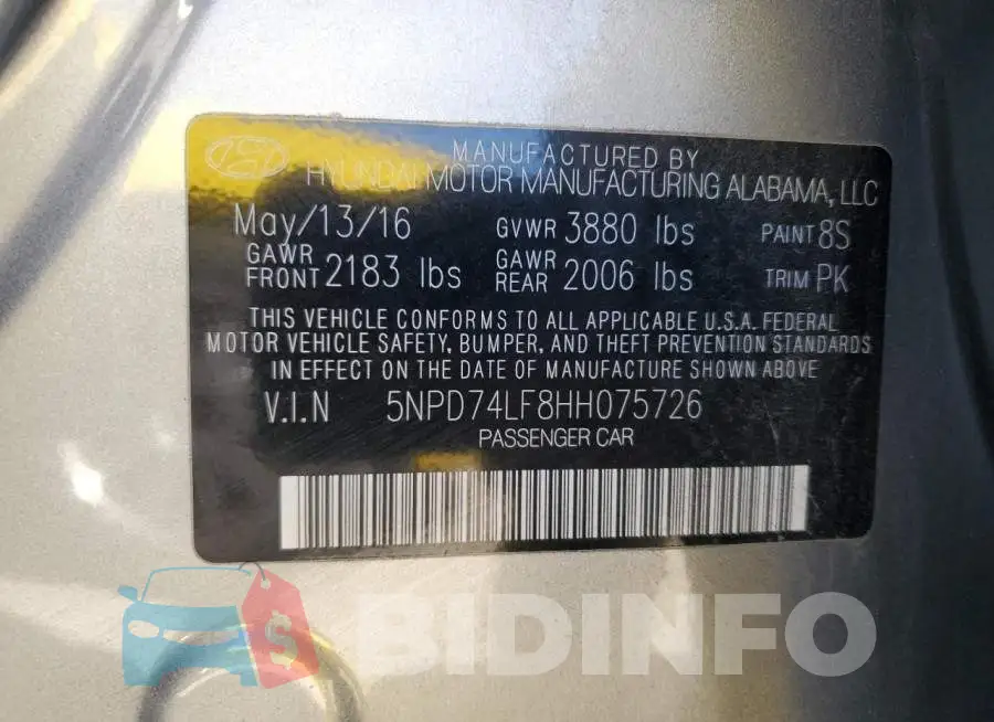 5NPD74LF8HH075726 Photo# 12