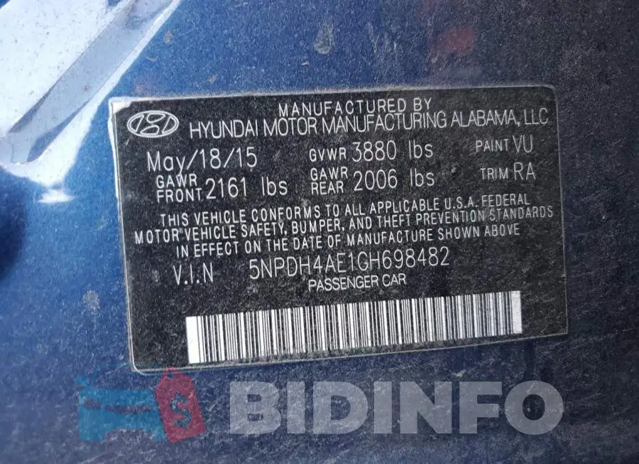 5NPDH4AE1GH698482 Photo# 12