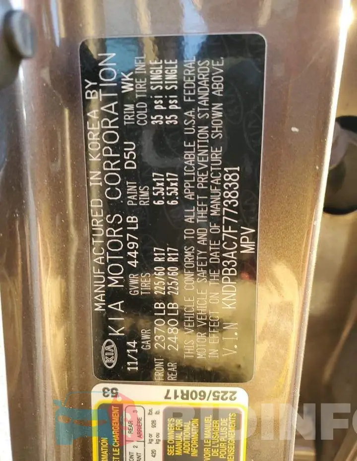 KNDPB3AC7F7738381 Photo# 14