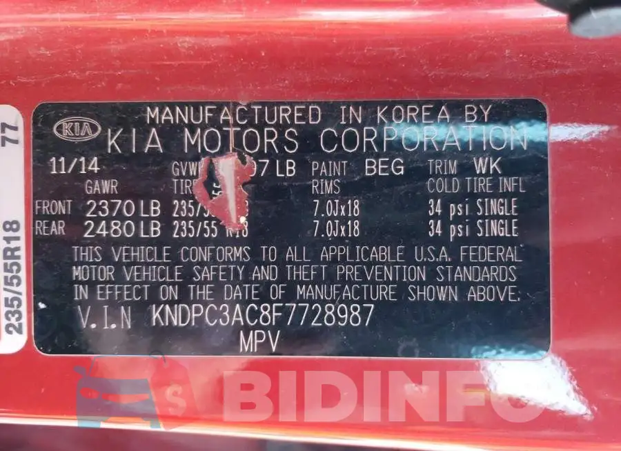 KNDPC3AC8F7728987 Photo# 13