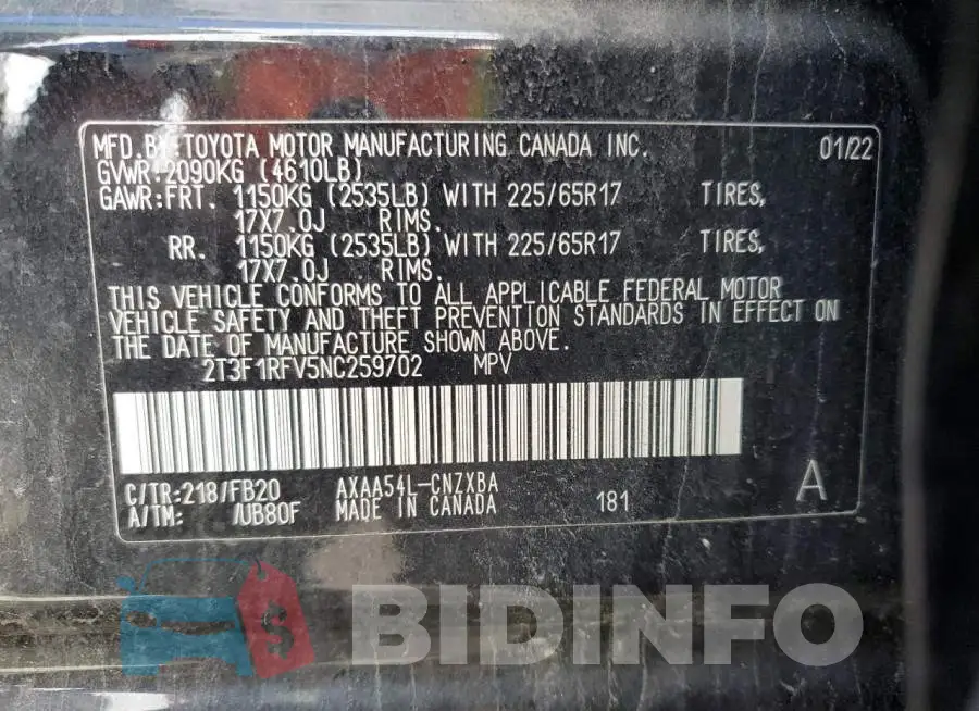 2T3F1RFV5NC259702 Photo# 12