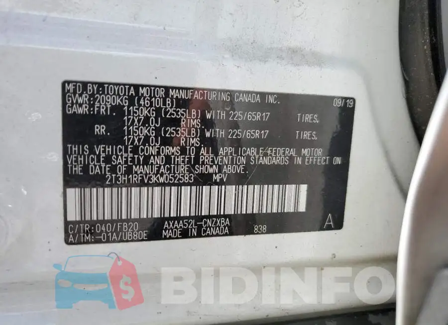 2T3H1RFV3KW052583 Photo# 12