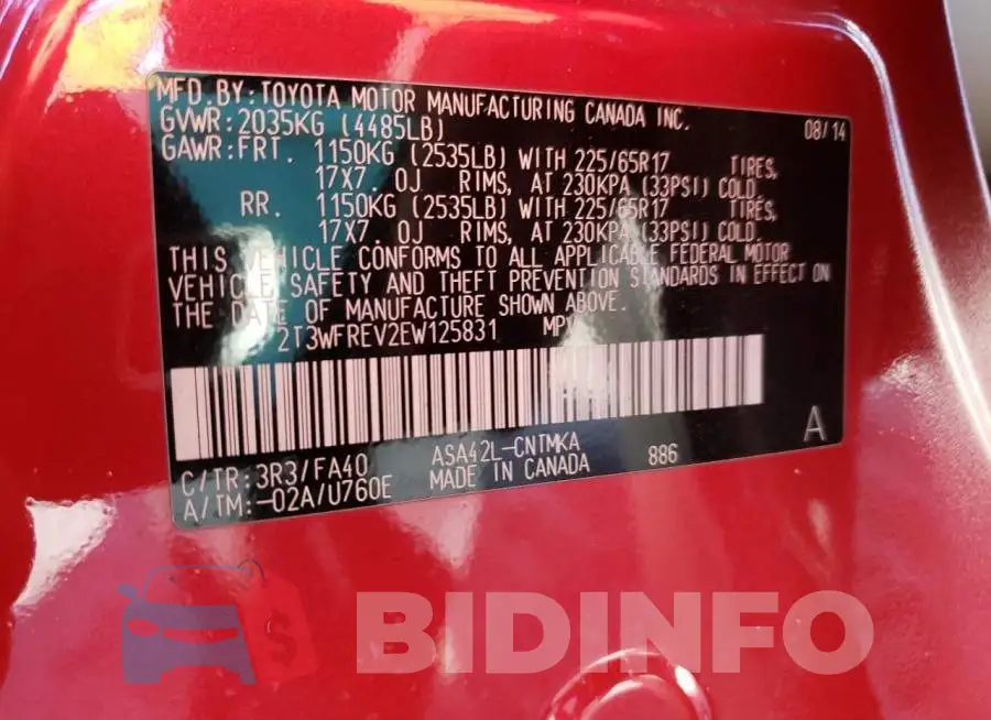 2T3WFREV2EW125831 Photo# 13