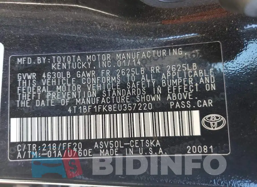 4T1BF1FK8EU357220 Photo# 12