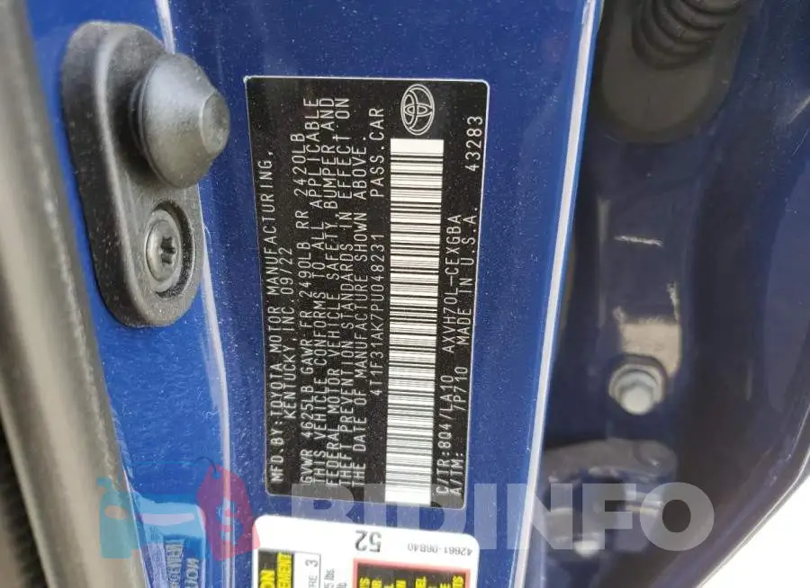 4T1F31AK7PU048231 Photo# 12