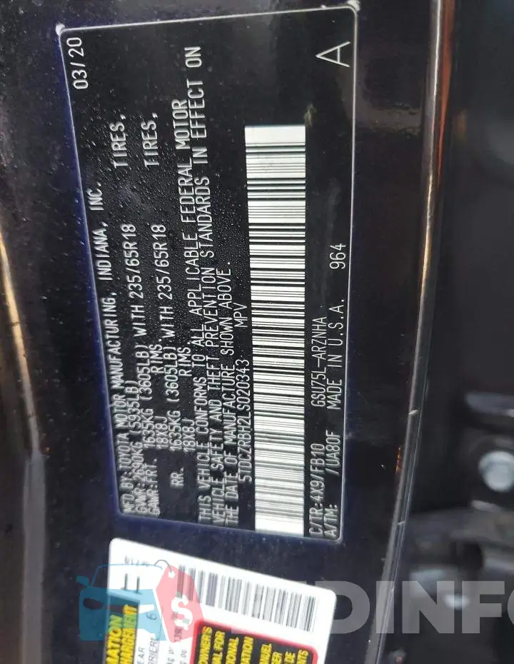 5TDCZRBH2LS020343 Photo# 12