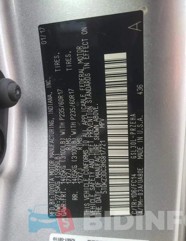 5TDKZ3DC3HS817721 Photo# 13