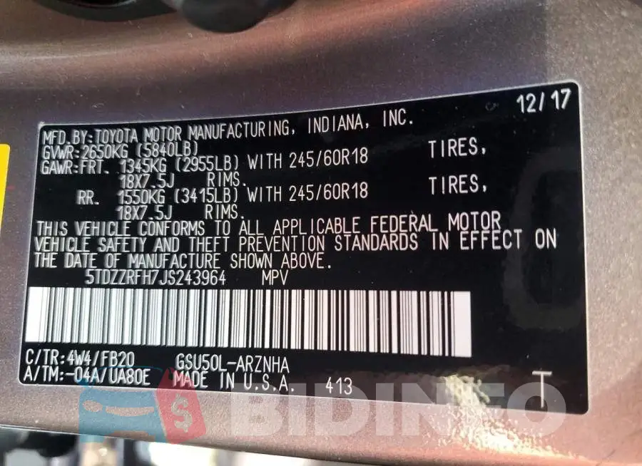 5TDZZRFH7JS243964 Photo# 13