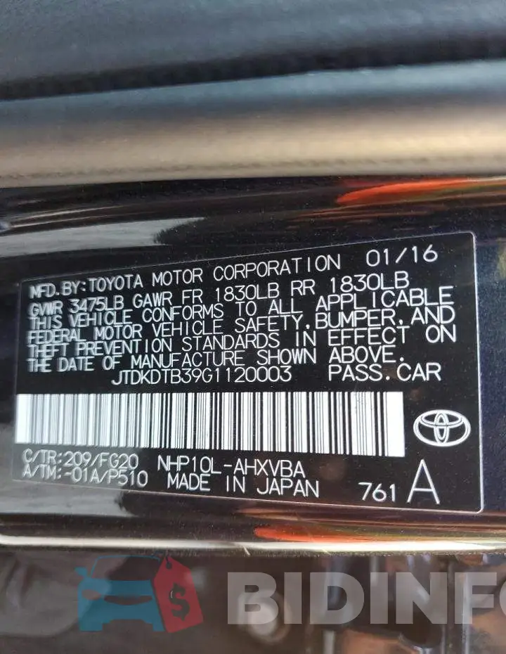 JTDKDTB39G1120003 Photo# 13