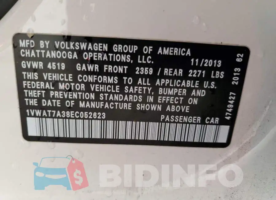 1VWAT7A38EC052623 Photo# 12
