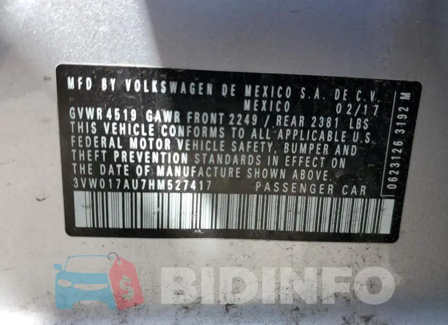 3VW017AU7HM527417 Photo# 13
