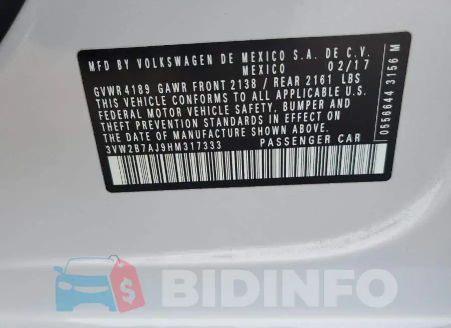 3VW2B7AJ9HM317333 Photo# 12